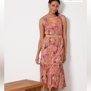 Evereve Coral Floral Sleeveless Midi Dress